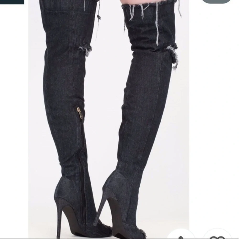 Over The Knee Denim Stilettos